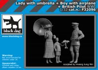 F32096 1/32 Lady with umbrella+boy with airplane+british pilot WW I Blackdog