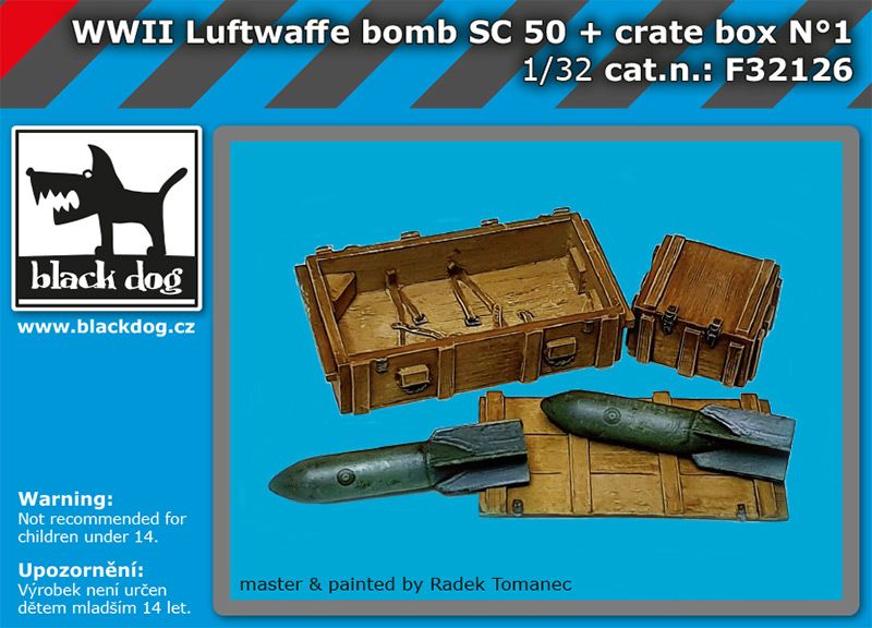 F32126 1/32 WW II Luftwaffe bomb Sc 50+crate box Blackdog
