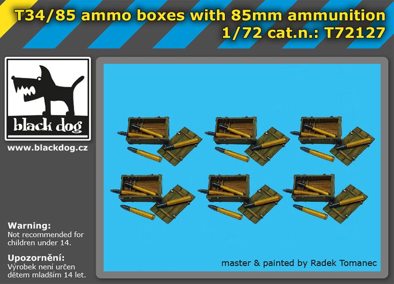 T72127 1/72 T34/85 ammo boxes with 85 mm ammunition Blackdog